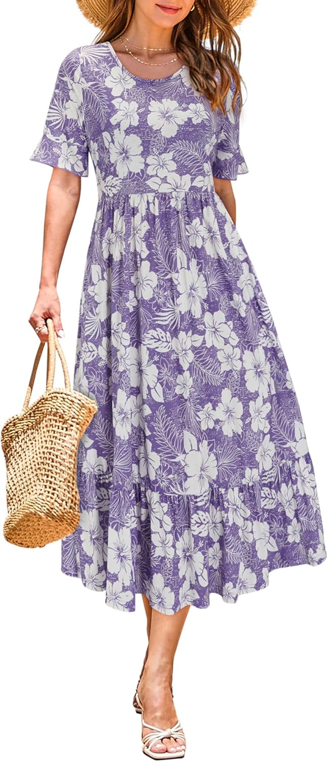 STYLEWORD Women's Summer Casual Short Sleeve Tiered Dress