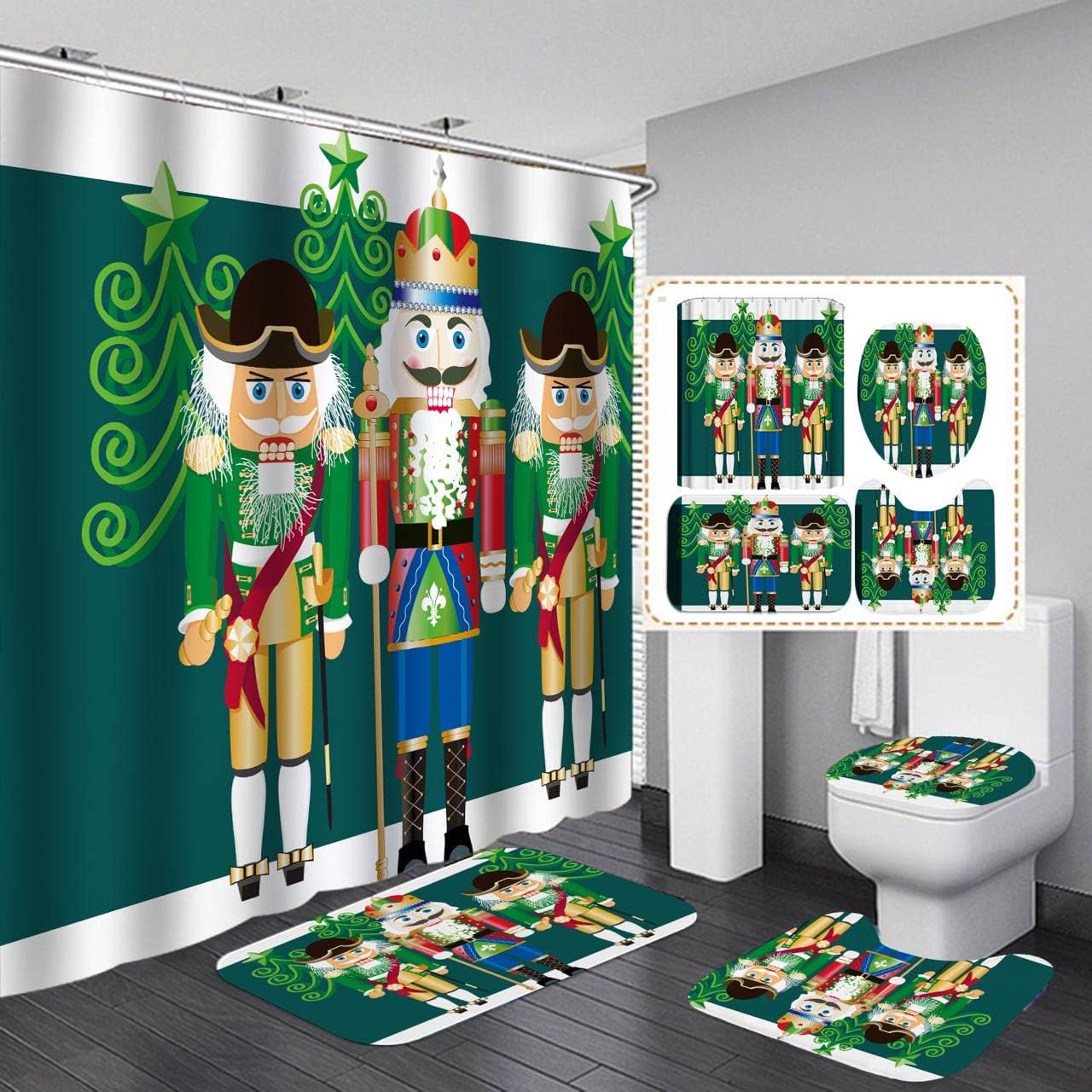 Merry Christmas Fabric Shower Curtain Set