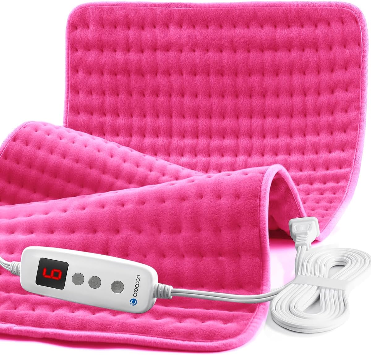 CooCoCo Pink Heating Pad for Period Cramps and Back Pain Relief