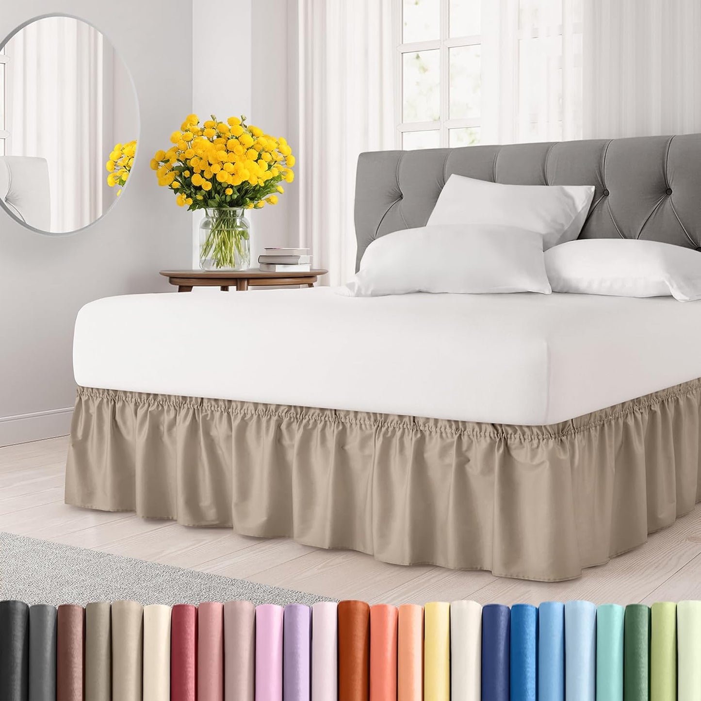 Pleated Brushed Cream Wrap Around Bed Skirt - Queen Size 12 in. Drop