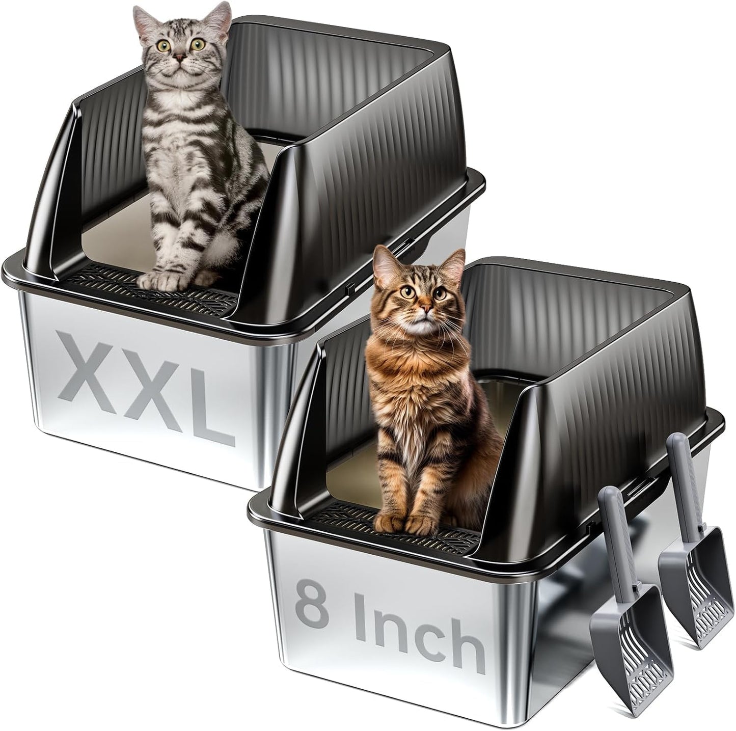 XL Extra Large Stainless Steel Litter Box with High Sides