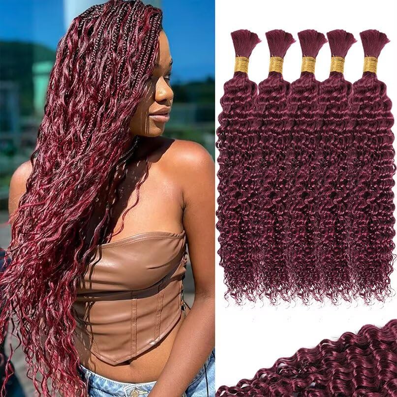 12A 99J Burgundy Red Human Braiding Hair for Boho Styles