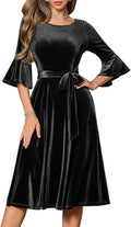 HomRain Women's Long Sleeve Velvet Midi Dress - Elegant Winter
