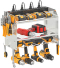 Silver 4-Tool Wall Mount Power Tool Organizer with 8-Outlet Charger