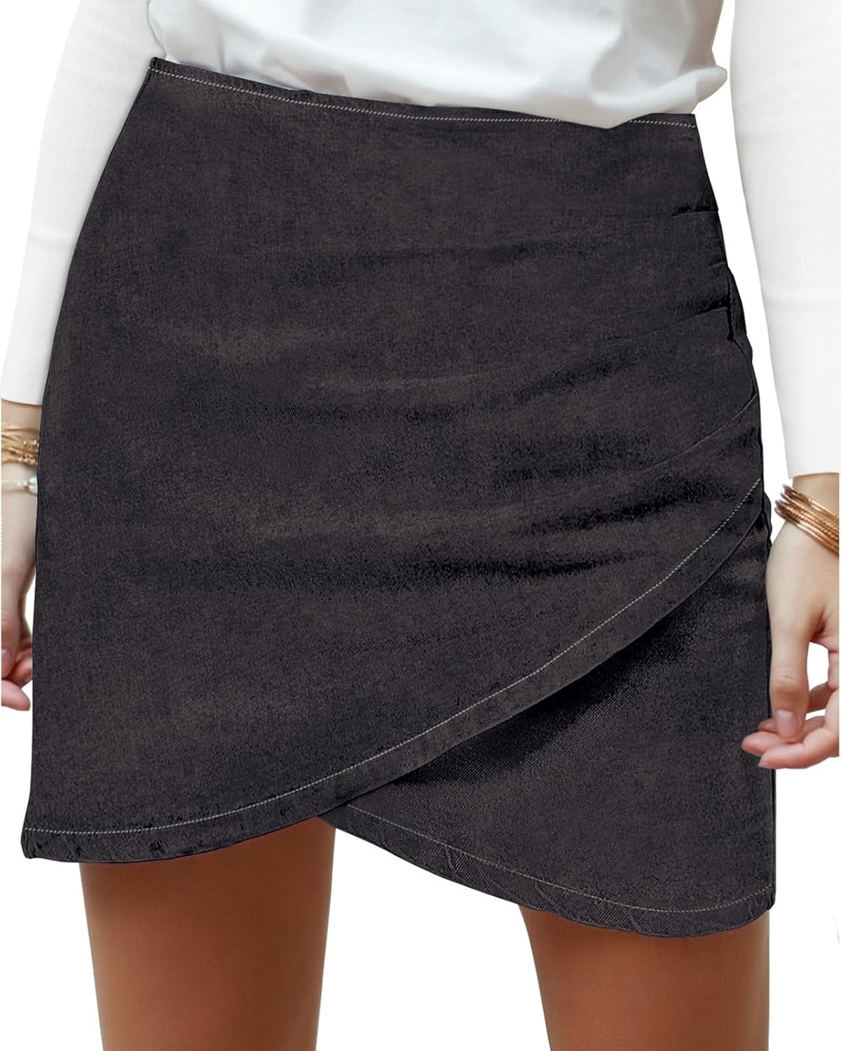 Vetinee Women's Tulip Hem Shirred Casual Bodycon Jean Skirt