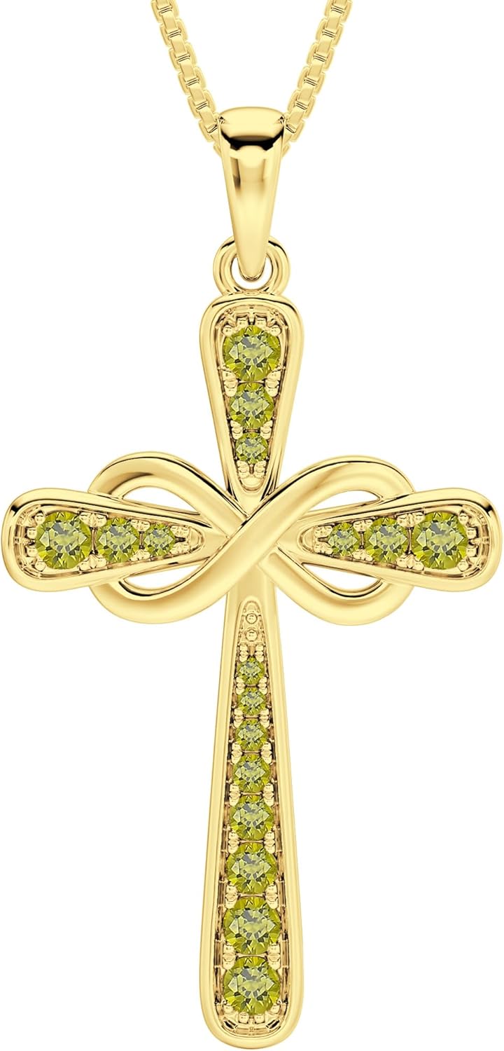 YL 925 Sterling Silver Cross Necklace with Halo Infinity Pendant
