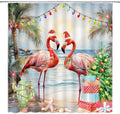 Christmas Flamingo Shower Curtain Pink Flamingos Tropical Beach