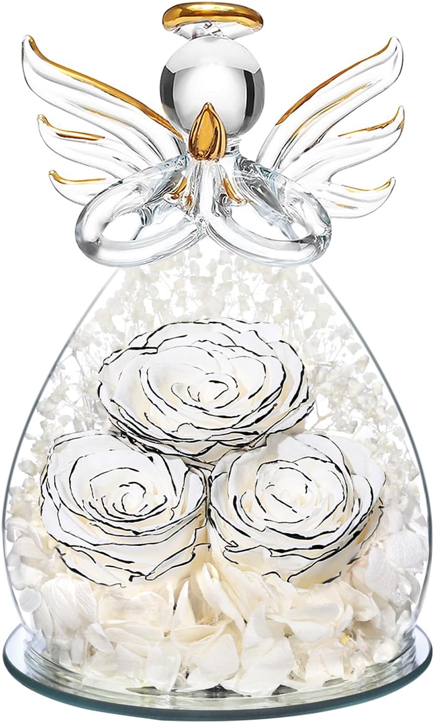 Eternal Preserved Rose Angel Figurine Gift for Women and Mom