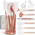 White Silicone and Copper Kitchen Utensils Set - 17-Piece Rose Gold