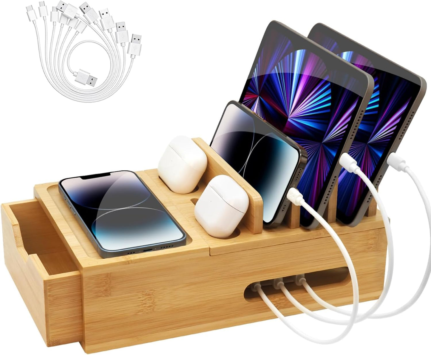 Bamboo Charging Station for Multiple Devices - Elegant Organizer