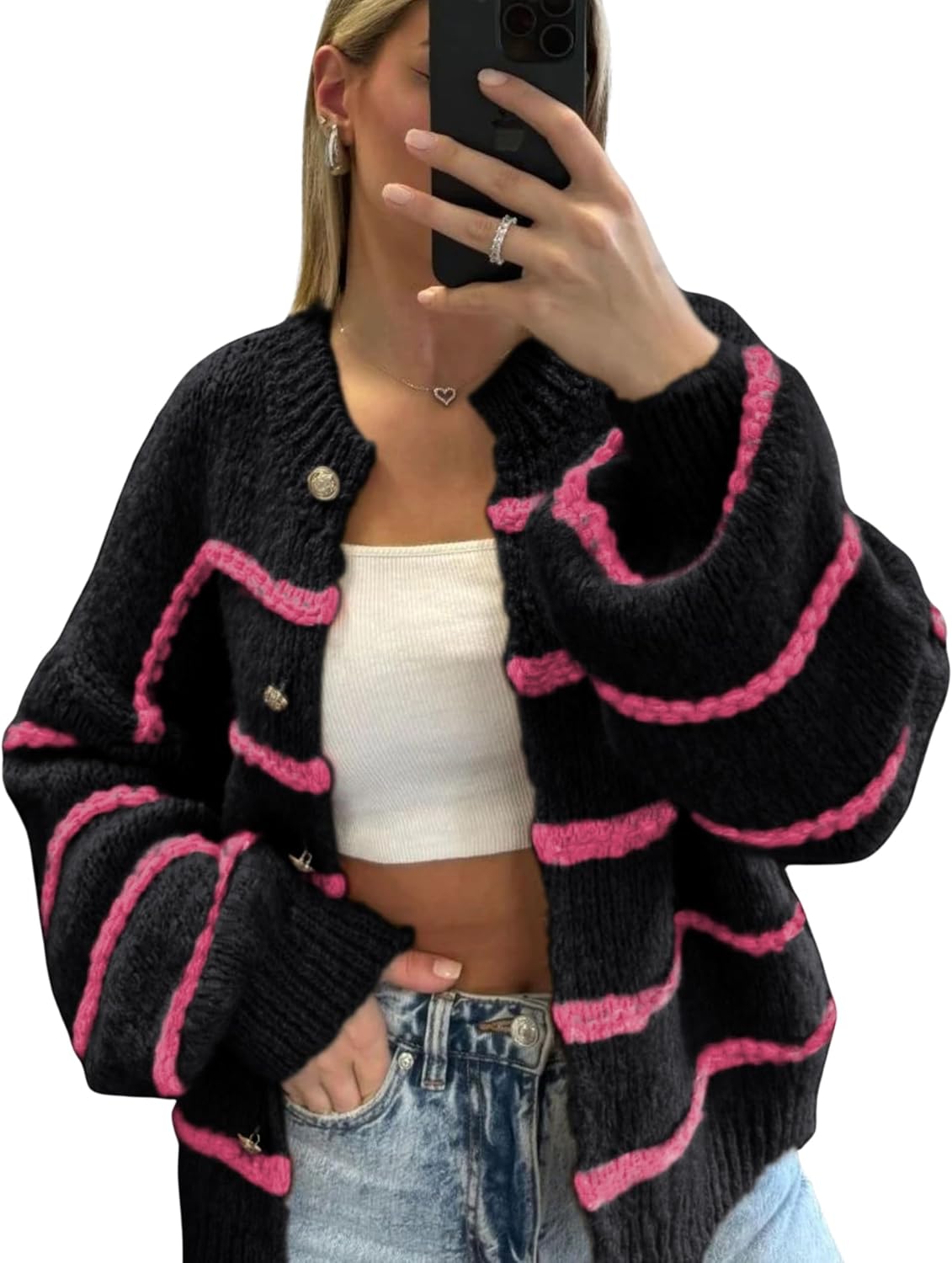 Oversized Striped Cardigan Sweaters for Women by QIBABU