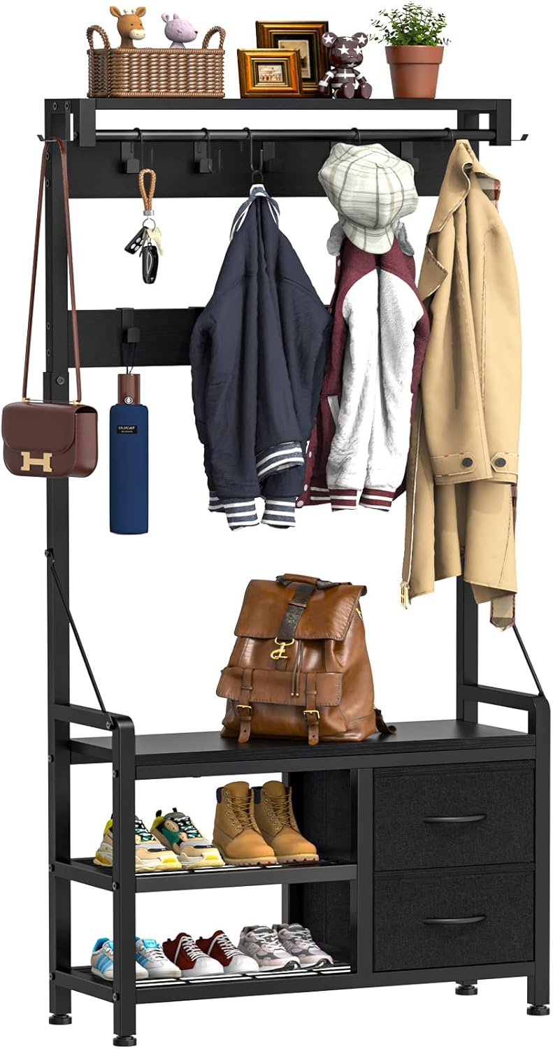 Lulive Hall Tree Entryway Bench with Coat Rack and Storage