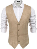 Mens Suede Leather Vest Cowboy Western Waistcoat - Slim Fit