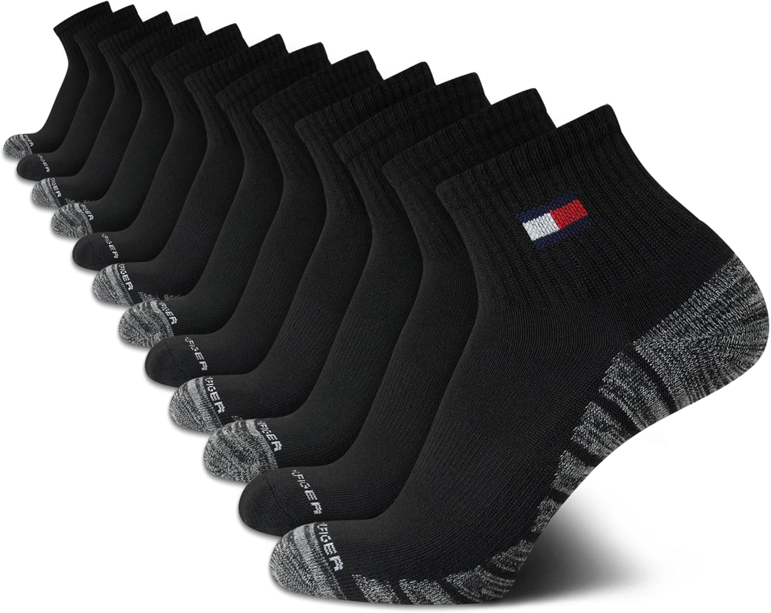 Tommy Hilfiger Mens Quarter Socks - Cushioned Performance 12 Pack