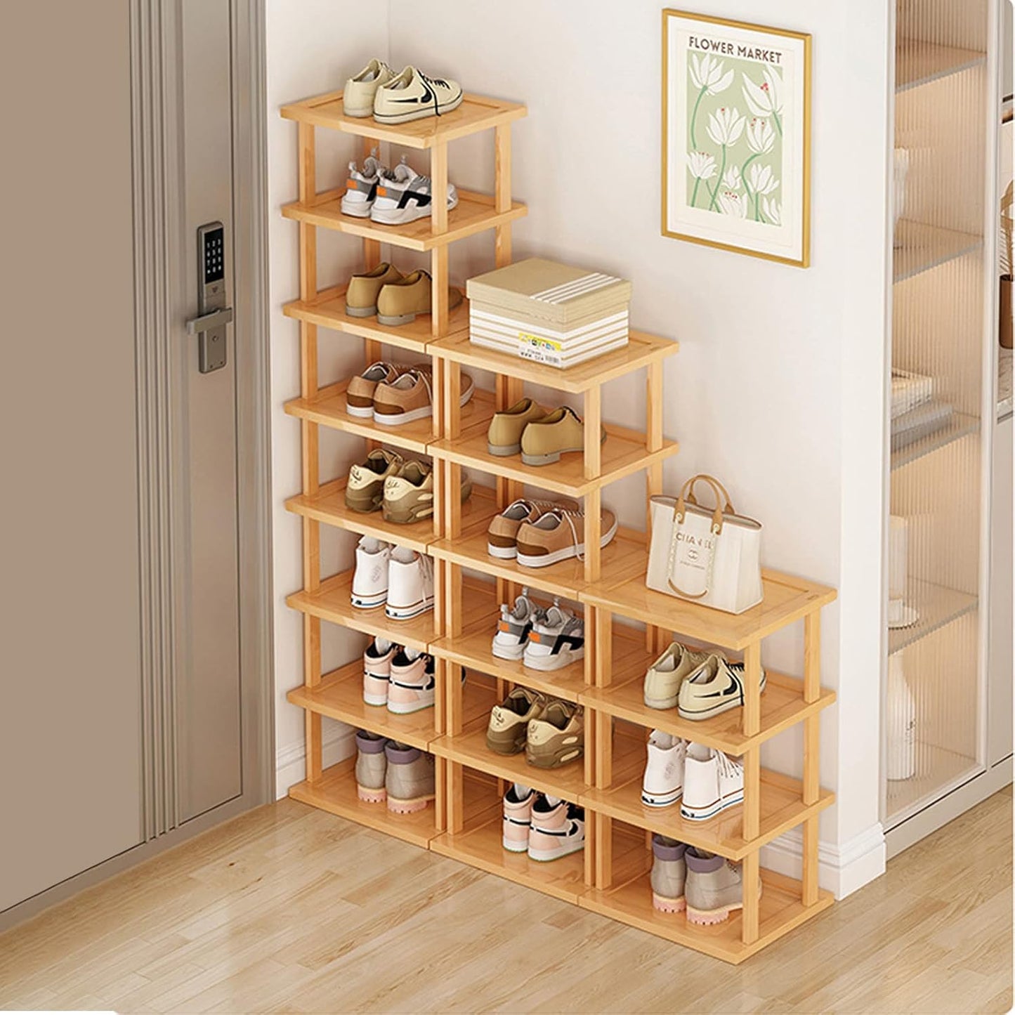 Bamboo Shoe Rack 17 Tier - Vertical Organizer for Small Spaces