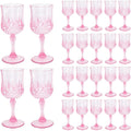 Pink Vintage Wine Glasses 24-Pack 7oz Reusable Goblets - Durable Party