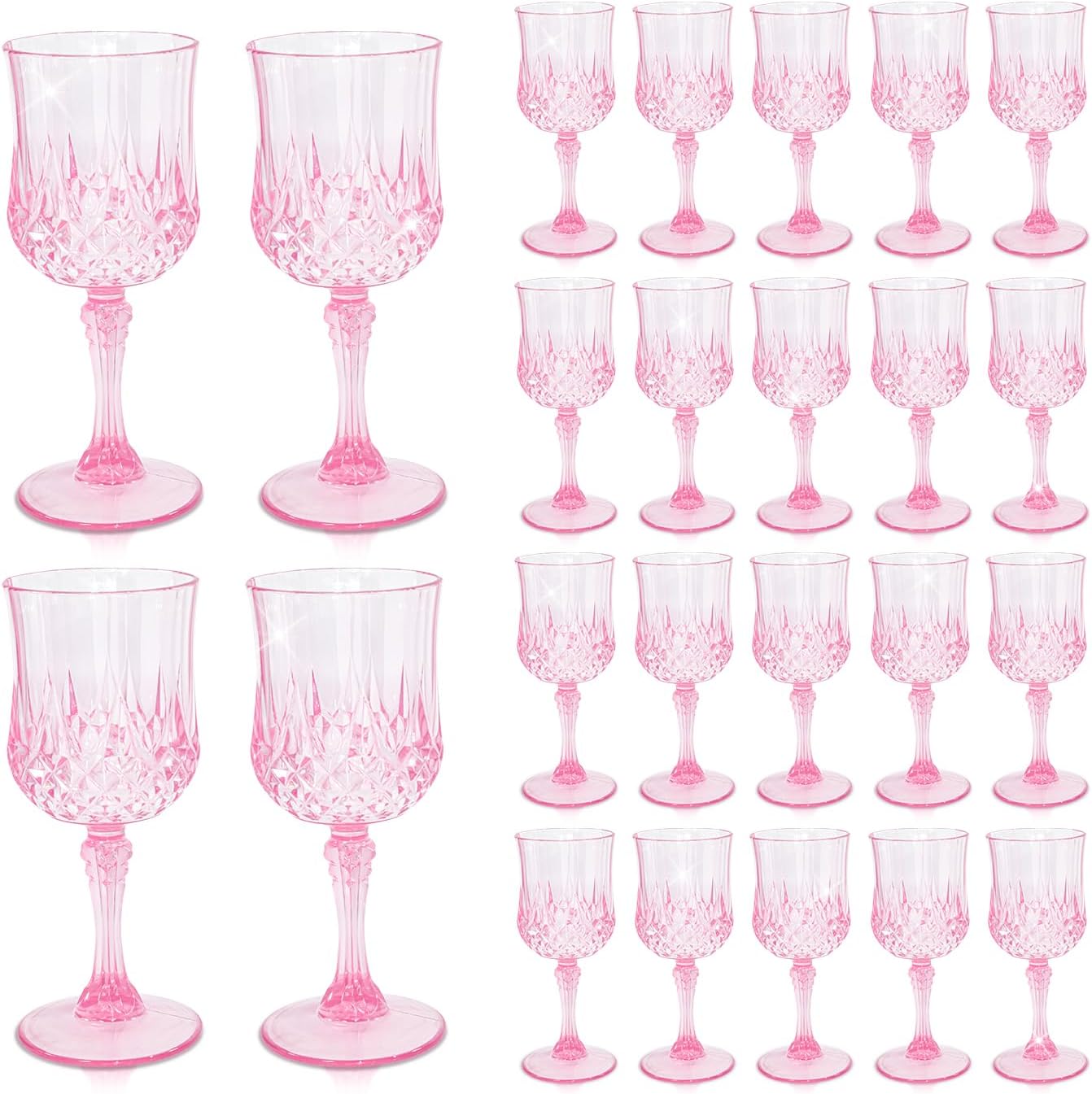 24 PCS Plastic Pink Wine Glasses for Parties and Events