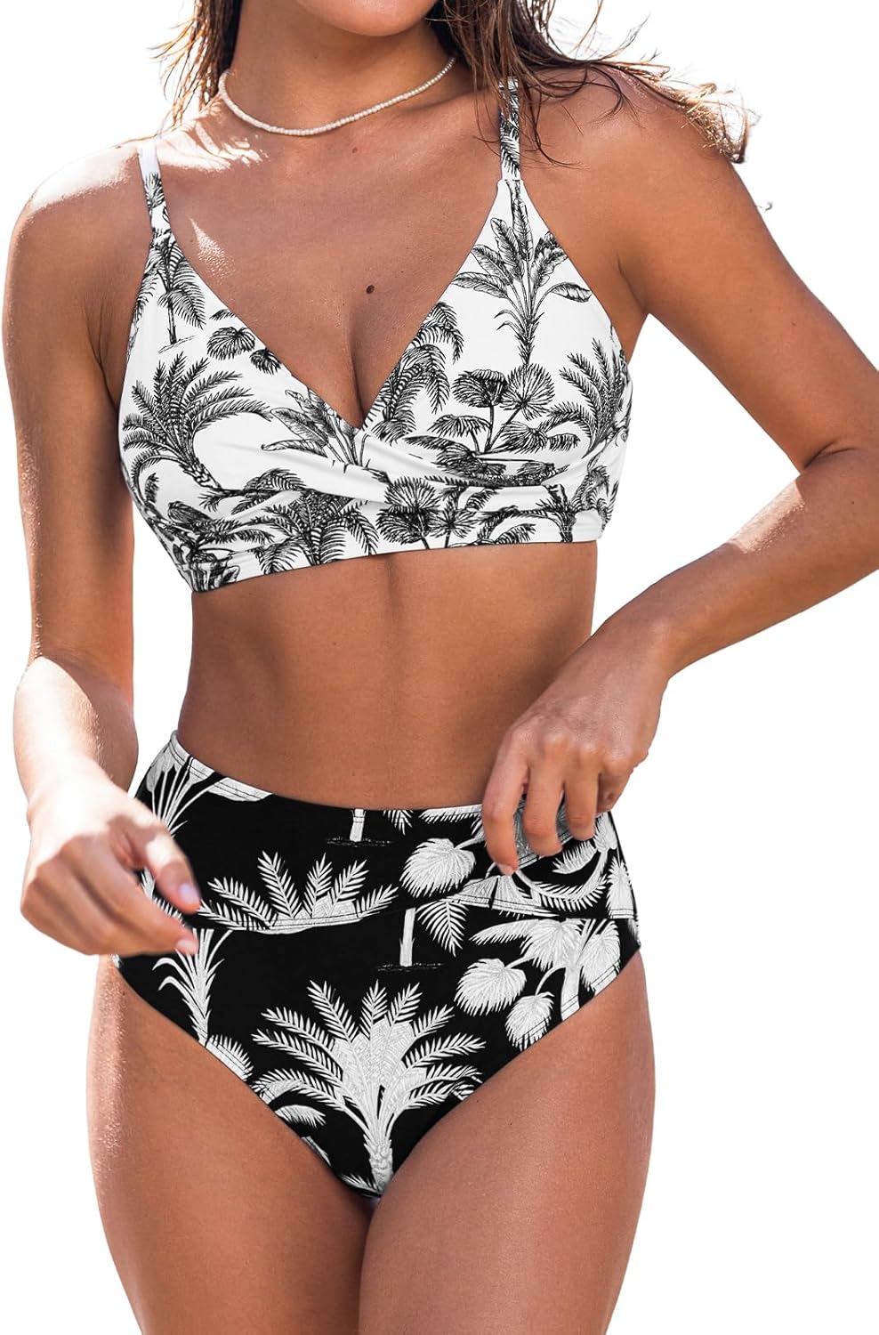 CUPSHE Women's High Waisted V Neck Twist Front Bikini Set