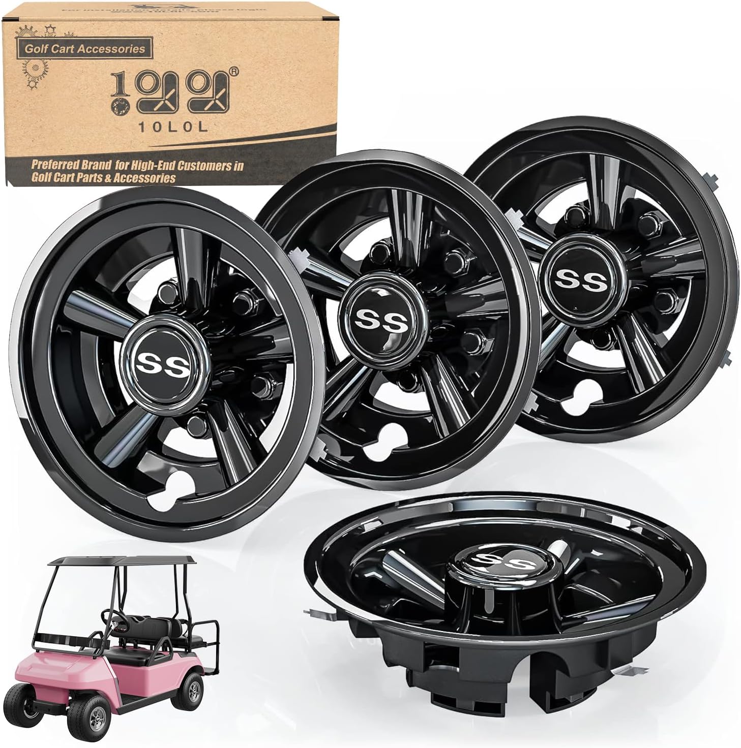 10L0L Golf Cart Wheel Covers Hub Caps for EZGO and Club Car