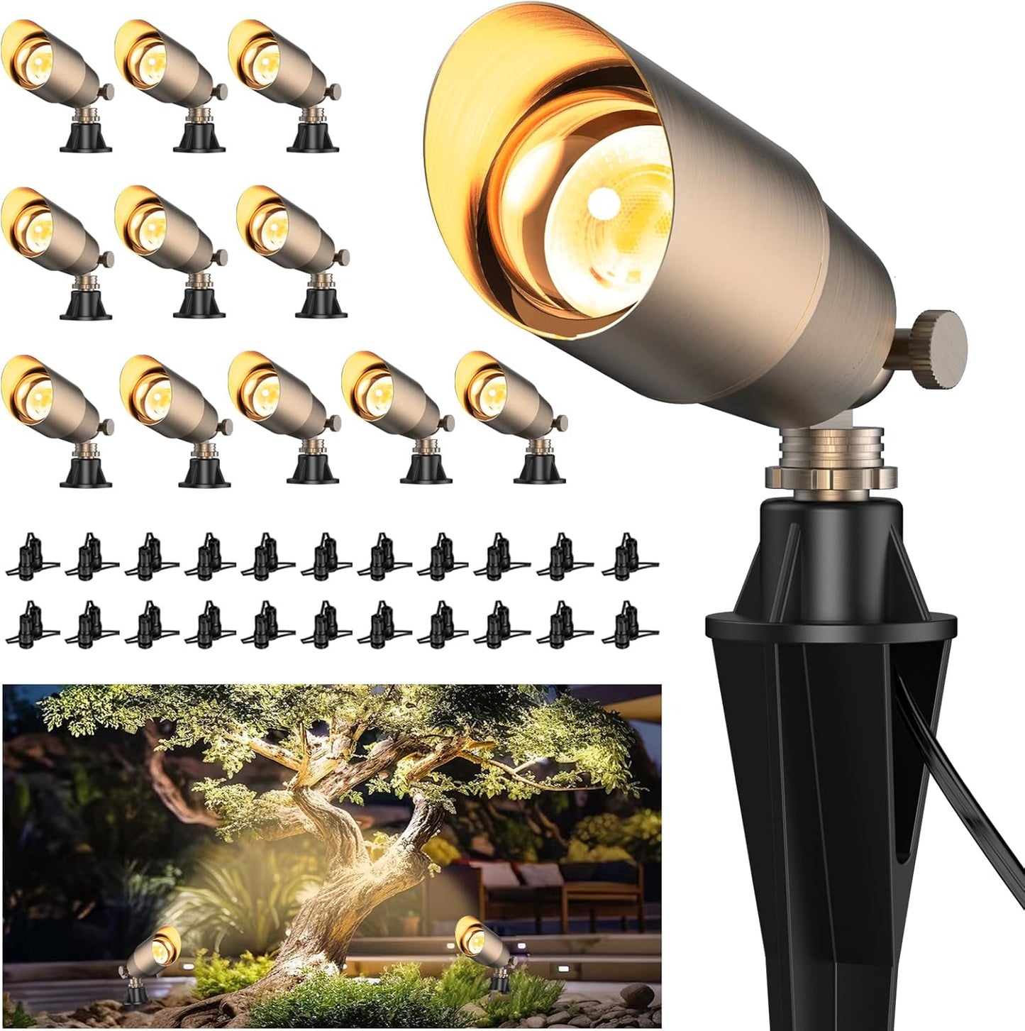 ZONEGRACE Solid Brass Outdoor Uplights for Garden and Patio