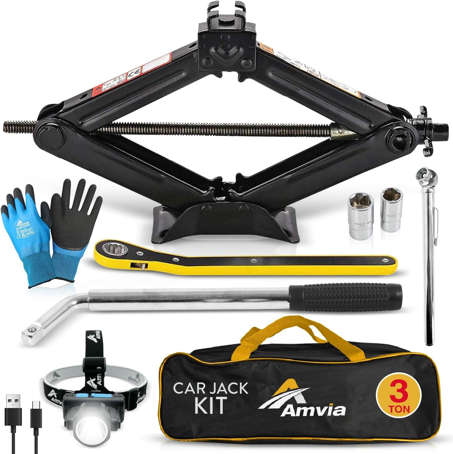 Car Jack Kit - 3 Ton Scissor Jack Tool for SUVs and Autos