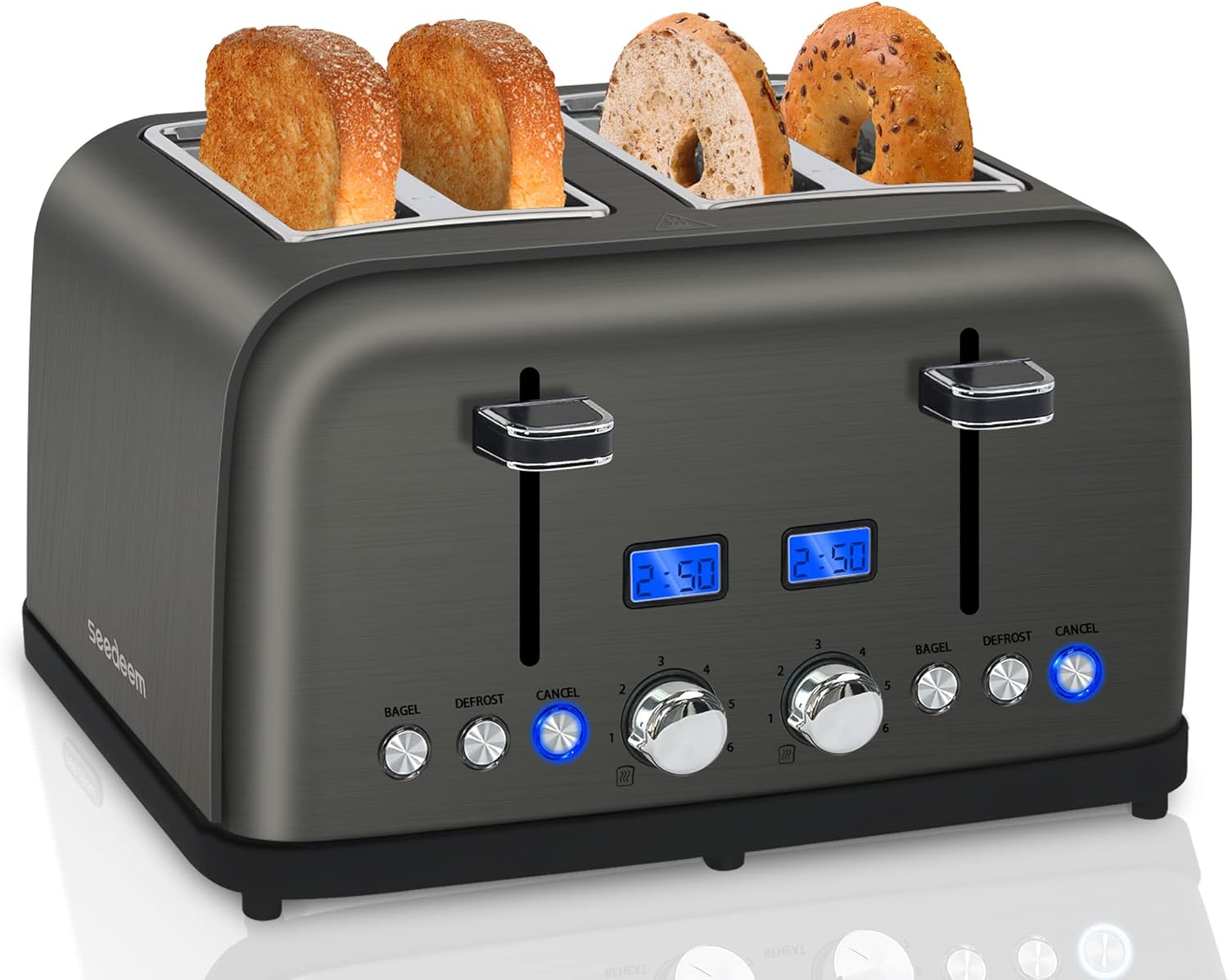 SEEDEEM 4 Slice Digital Toaster with LCD Display and 6 Shade Settings