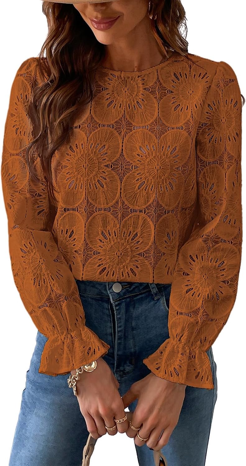 CUPSHE Women Eyelet Long Sleeve Tops for Trendy Spring Fashion