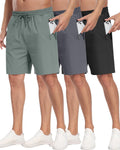 3 Pack Men's Athletic Running Shorts with 3 Zipper Pockets - Pack of 3