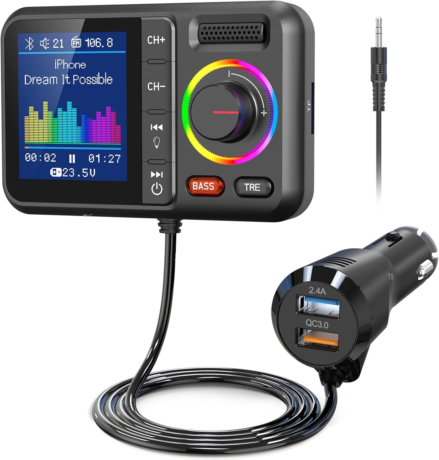 Nulaxy Bluetooth FM Transmitter: Fast Charging, Hands-Free Calls & Music Boost