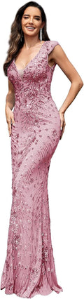 Womens Sequined Long Evening Gown Dusty Rose Mermaid - Evening Glam