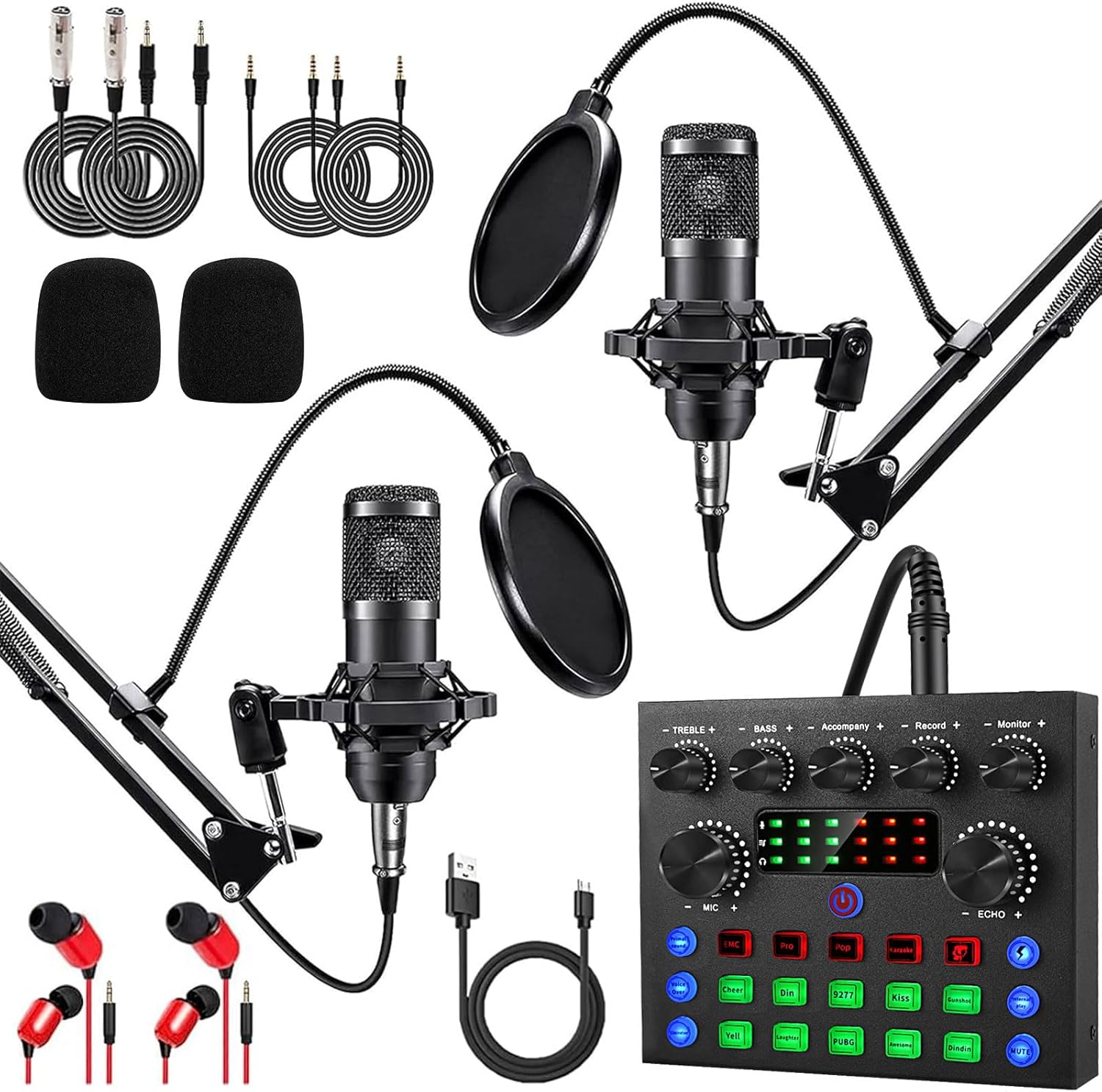 Podcast Equipment Bundle For 2 with BM800 Mic and DJ Mixer
