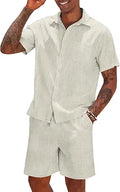 COOFANDY Men 2 Piece Linen Set Casual Short Sleeve Shirt and Short