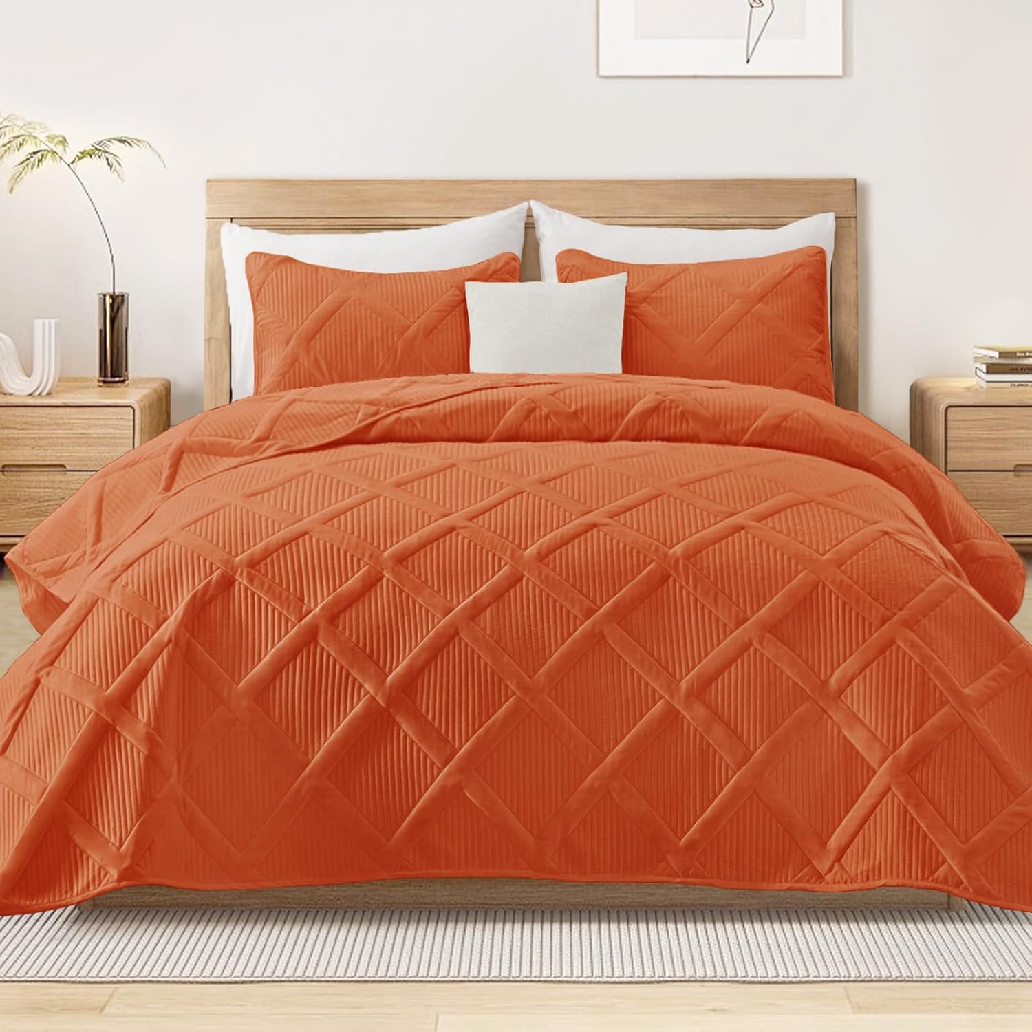 Exclusivo Mezcla Quilts Queen Size - Burnt Orange Bedspread Set