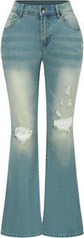 THUNDER STAR Womens Stretchy Mid Rise Flare Jeans Distressed Women's
