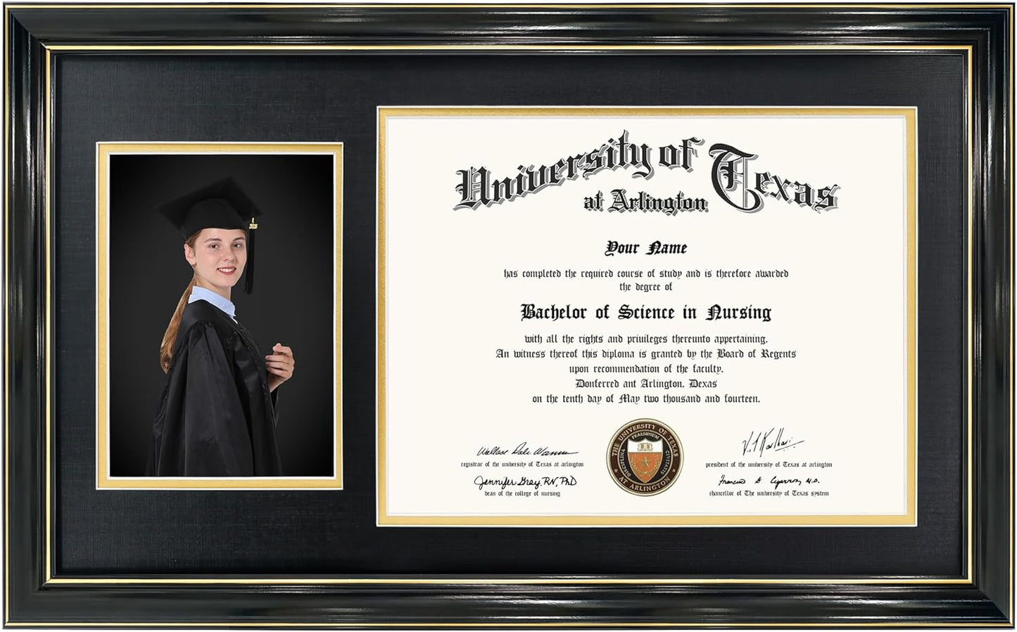 GraduationMall 11x19 Black Diploma Frame with Photo Holder