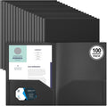 Black 100 Pack Two Pocket Plastic File Folders - Letter Size Bulk