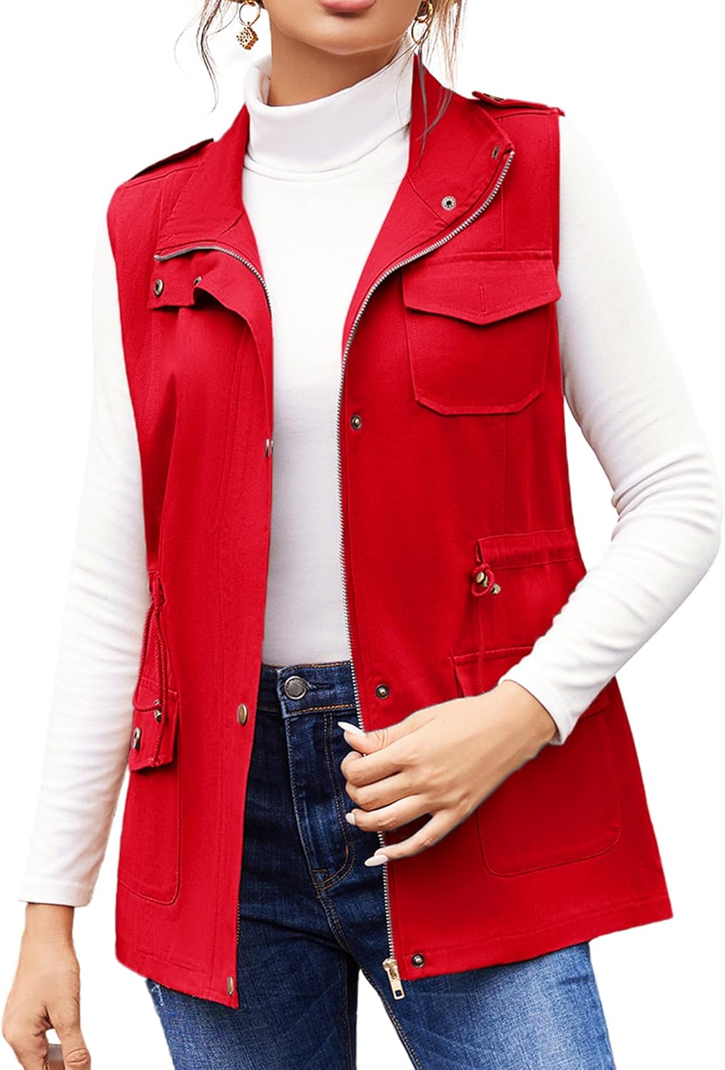 Beyove Womens Lightweight Sleeveless Military Anorak Cargo Vest