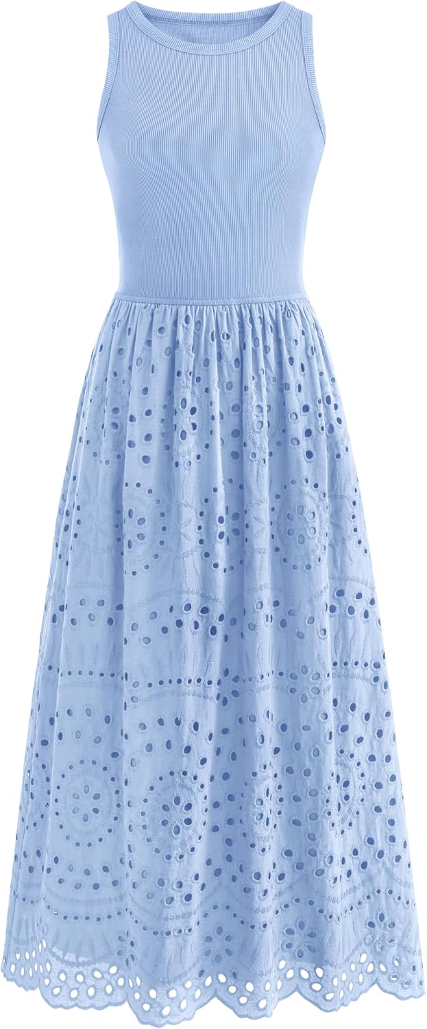 Dowerme Women Summer Dresses Casual Sleeveless A-Line Maxi