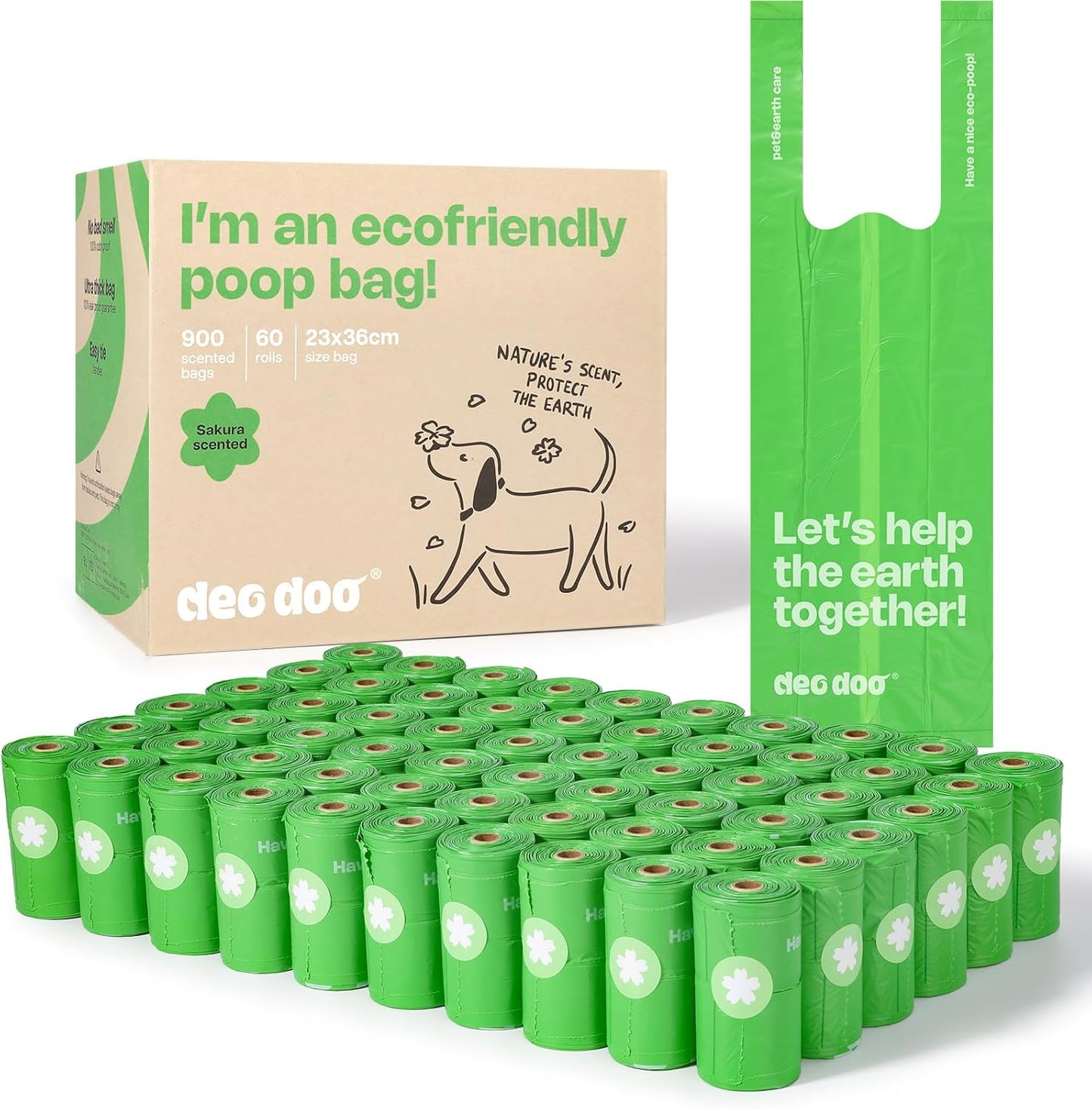 Dog Poop Bags with Handles - Sakura Scented and Leak Proof