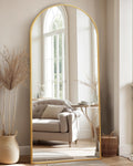 Full Length Mirror 58in x 21in Arch Floor Mirror - Freestanding Gold