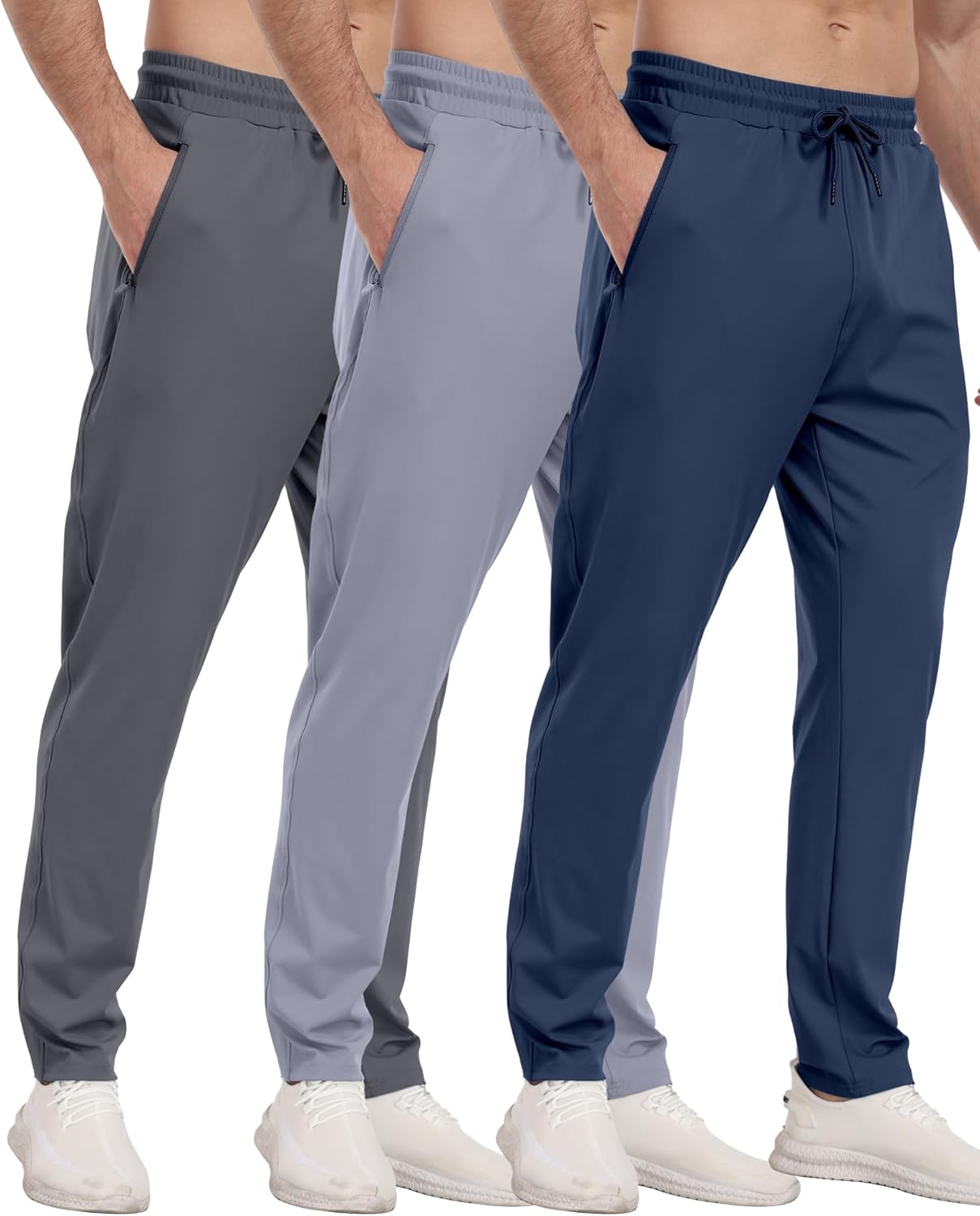 3 Pack Mens Athletic Sweatpants with Zipper Pockets for Workouts