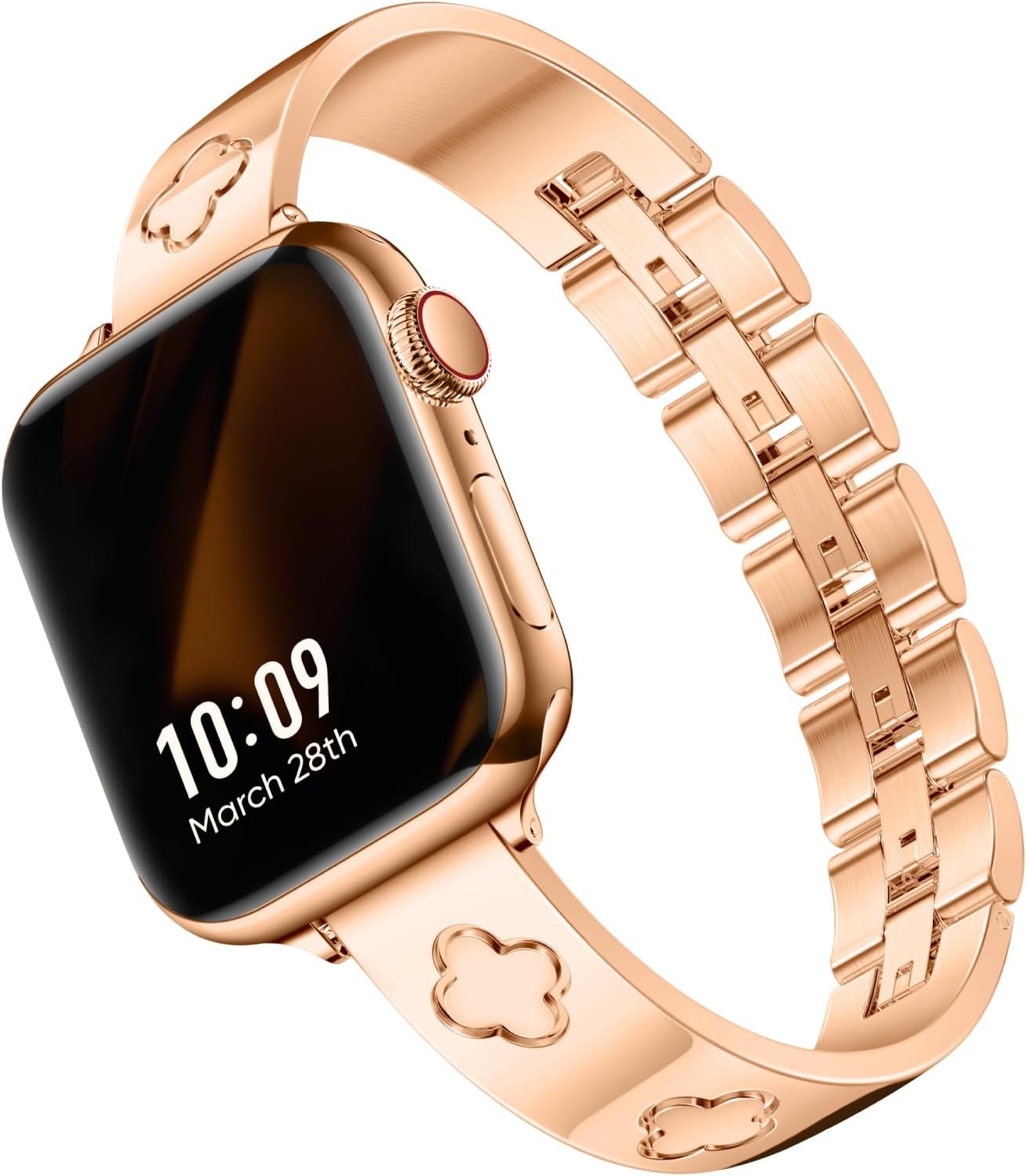 Missair Stainless Steel Apple Watch Band with Four Leaf Clover Design
