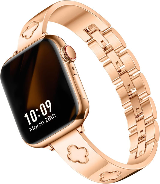 Missair Stainless Steel Apple Watch Band with Four Leaf Clover Design