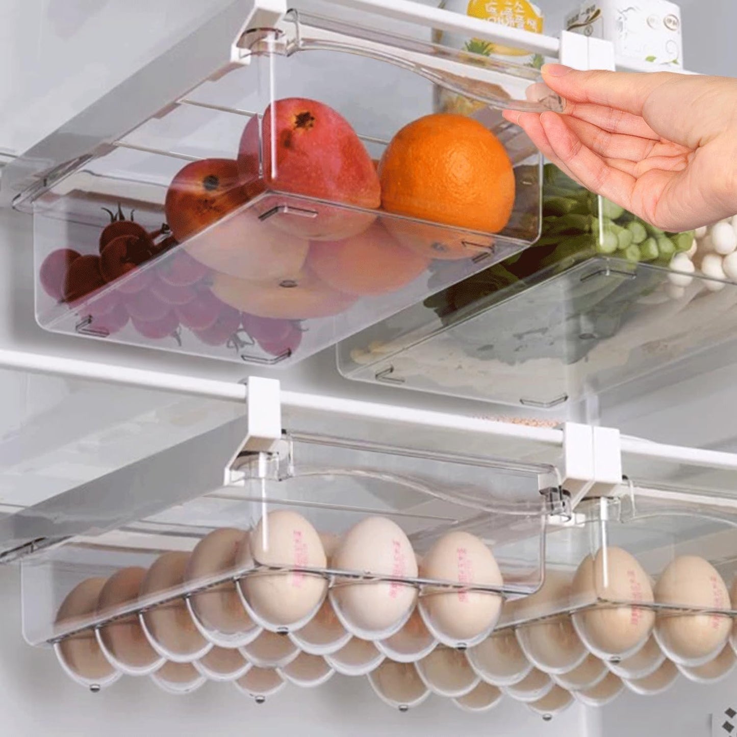 Yatmung Fridge Drawer Organizer - Clear Egg Holder & Storage Bin