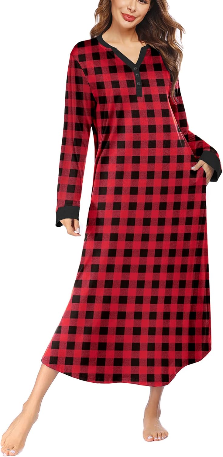 Ekouaer Womens Nightgown Long Loungewear with Pockets