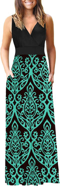 AUSELILY Women's Sleeveless Deep V Neck Maxi Dress - Comfortable Fit
