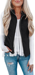 Womens Fuzzy Sherpa Fleece Jacket Vest - Lightweight Cozy Zip
