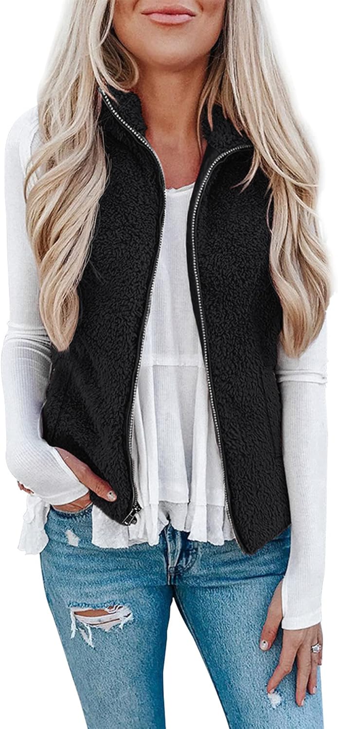 LOMON Womens Fuzzy Sherpa Fleece Jacket Cozy Sleeveless Vest