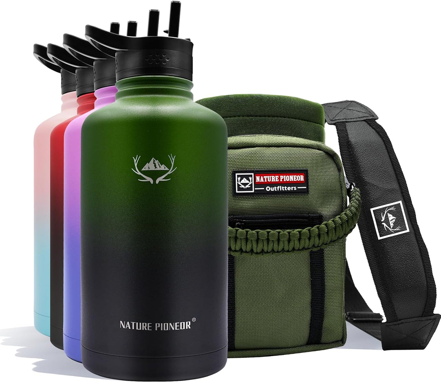 Insulated Water Bottles with Straw - 64oz Stainless Steel Jug