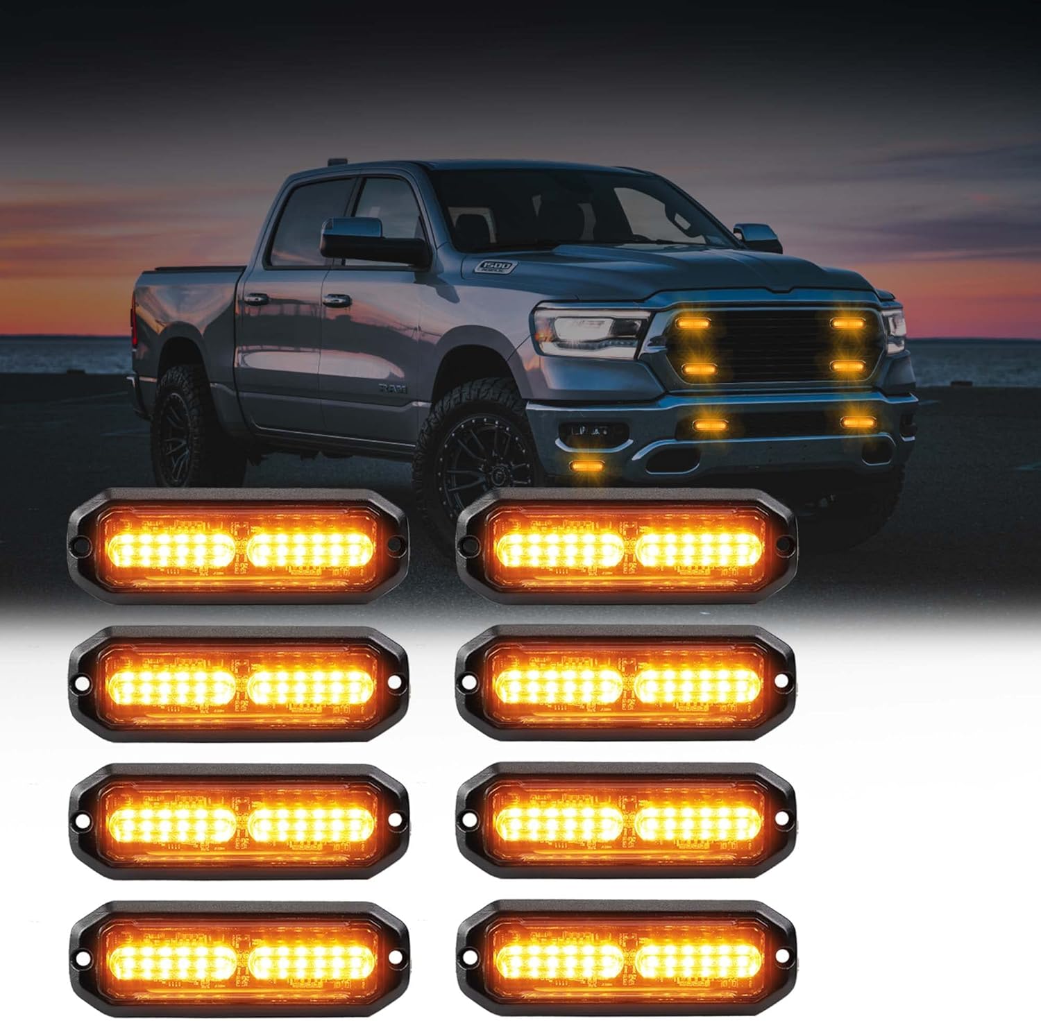 WINECO Amber LED Strobe Lights for Trucks - 8pcs 12-LED Kit